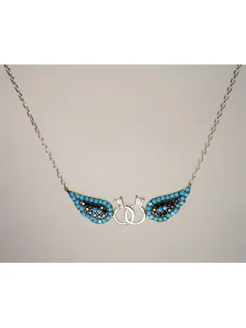 Çift Tektaşlı Kanatlı Bayan Gümüş Kolye Orta Boy