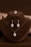 Kadın Gümüş Set - Mekik Model Pembe Zirkon Taşlı Baget Süslemeli Rodyumlu Kadın Set