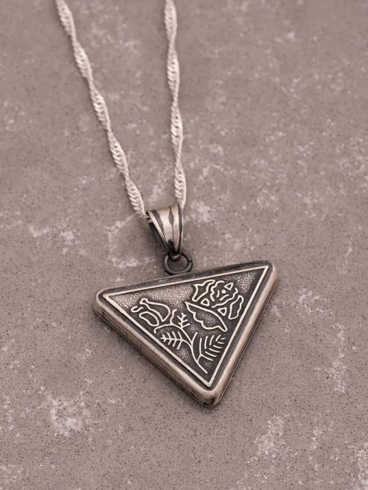 Gümüş Cevşen Muska Kadın Kolye Zincir Çiçek Motifli