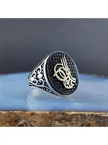 Mikro Taşlı Tuğralı Erkek Gümüş Yüzük  GYZGMSRGUMU