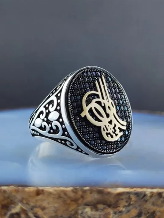 Mikro Taşlı Tuğralı Erkek Gümüş Yüzük GYZGMSRGUMU Mikro Taşlı Tuğralı Erkek Gümüş Yüzük GYZGMSRGUMU