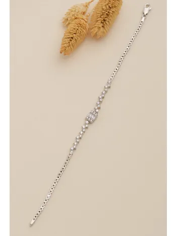 Kadın Gümüş Bileklik - Nazlı Baget Taşlı Zirkon Süslemeli Kadın Bileklik