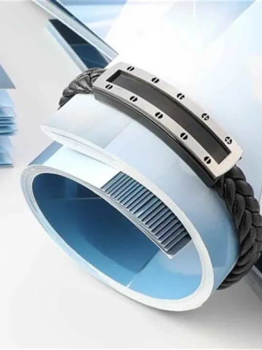 Kişiye Özel İsim Yazılan Çelik Deri Erkek Bileklik Künye