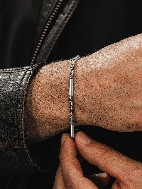 Erkek Kral Gümüş Bileklik Künye 2,8mm Özel Tasarım Silindir Parçalı