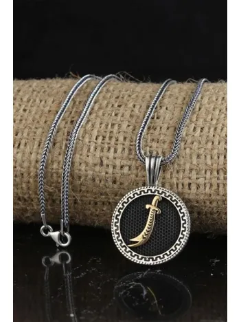 Hz. Ali Kılıcı Zülfikar Yuvarlak Model Gümüş Erkek Kolye