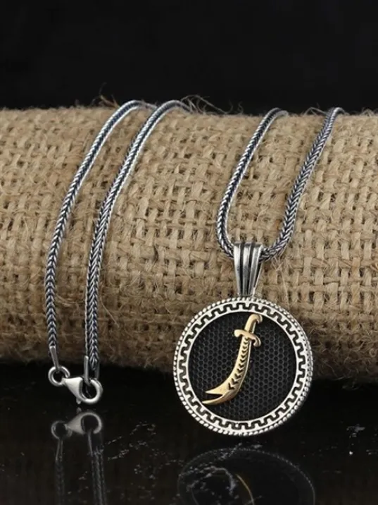 Hz. Ali Kılıcı Zülfikar Yuvarlak Model Gümüş Erkek Kolye