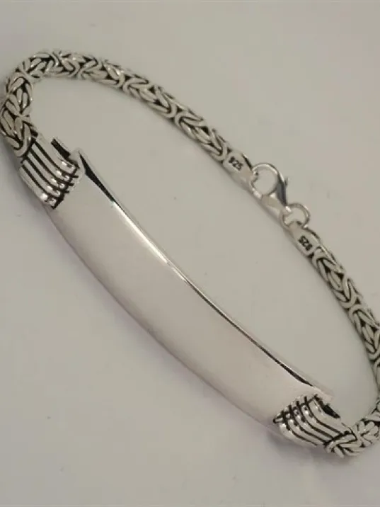 İsim Yazılan Erkek Gümüş Bileklik Künye Orta Kalınlıkta