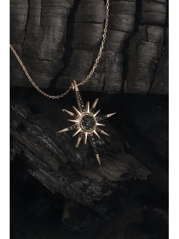 Siyah Zircon Taşlı Kutup Yıldızı Model Kadın 925 Ayar Gümüş Kolye Gklktpyldzı-alt