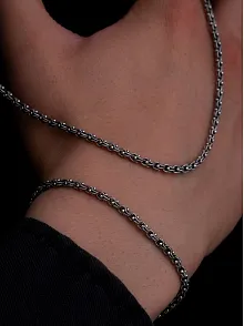 Erkek Gümüş Kolye Bileklik Set - 3mm Arnavut Zinciri Gümüş Kolye Bileklik Set