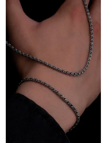 Erkek Gümüş Kolye Bileklik Set - 3mm Arnavut Zinciri Gümüş Kolye Bileklik Set