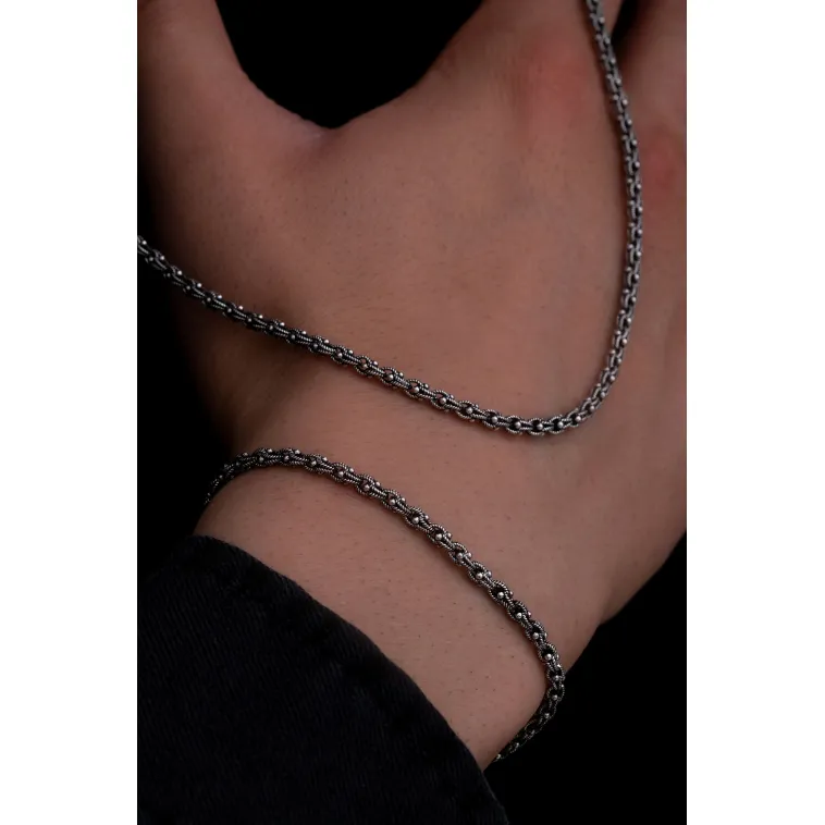 Erkek Gümüş Kolye Bileklik Set - 3mm Arnavut Zinciri Gümüş Kolye Bileklik Set Erkek Gümüş Kolye Bileklik Set - 3mm Arnavut Zinciri Gümüş Kolye Bileklik Set
