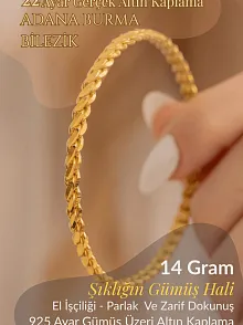Adana Burma 14 gr 22 Ayar Altın Kaplama Gümüş Bilezik