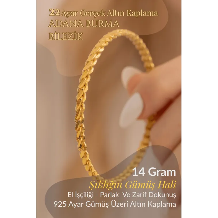 Adana Burma 14 gr 22 Ayar Altın Kaplama Gümüş Bilezik Adana Burma 14 gr 22 Ayar Altın Kaplama Gümüş Bilezik