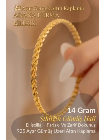 Adana Burma 14 gr 22 Ayar Altın Kaplama Gümüş Bilezik