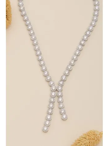 Kadın Gümüş Kolye - İdil Yuvarlak Model Zirkon Taşlı Kadın Kolye