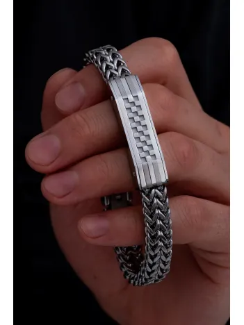 Erkek Çelik Bileklik - Bukle Model Çift Sıra Örüm Zincir Çelik Bileklik