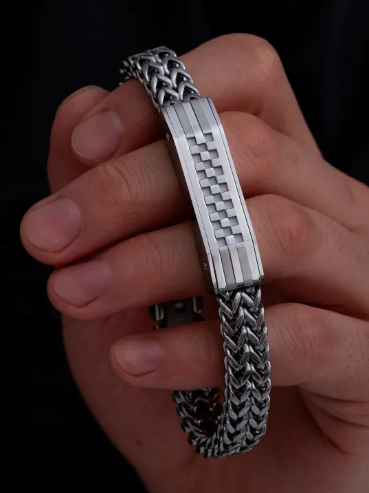 Erkek Çelik Bileklik - Bukle Model Çift Sıra Örüm Zincir Çelik Bileklik