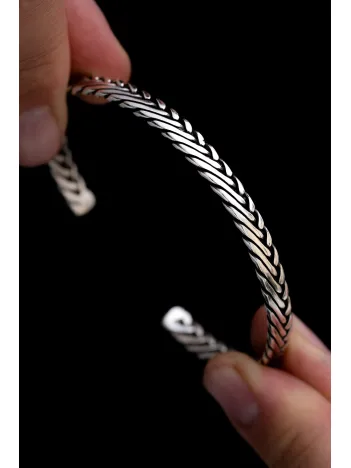 Erkek Gümüş Bileklik - Tilki Kuyruğu Model 1 Gümüş Kelepçe Bileklik