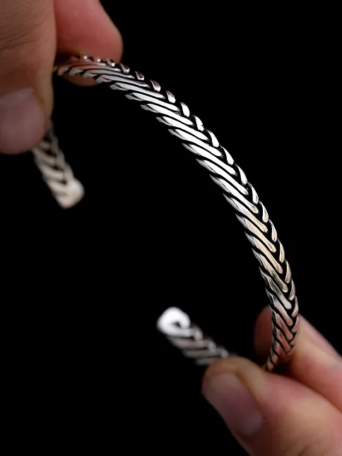 Erkek Gümüş Bileklik - Tilki Kuyruğu Model 1 Gümüş Kelepçe Bileklik