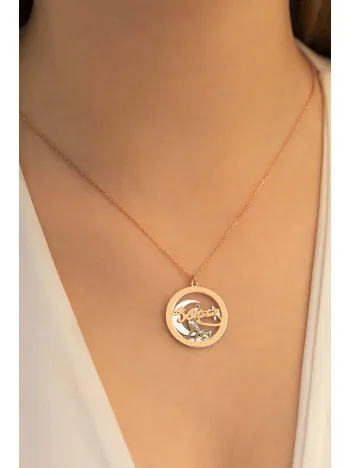 Kadın Gümüş Kolye - Kadın Yuvarlak Model Üçlü Atatürk Imza Ayyıldız Gümüş Kolye Gklkttrkm1d-ros