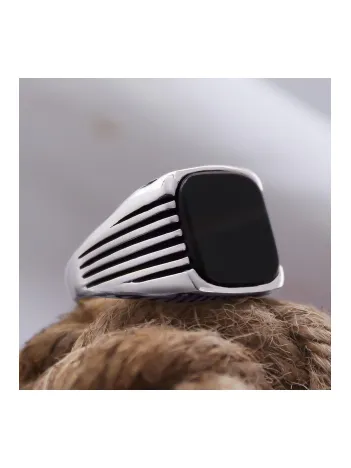 Siyah Oniks Taşlı Sade Özel Seri Erkek Gümüş Yüzük - Ey3091