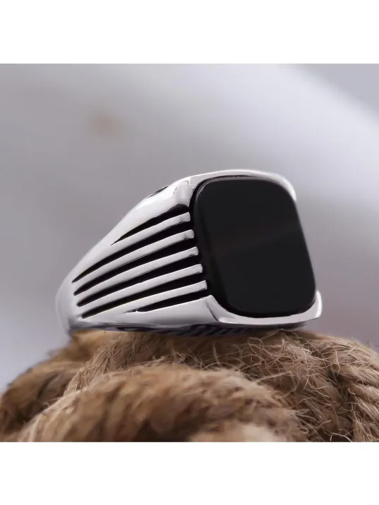 Siyah Oniks Taşlı Sade Özel Seri Erkek Gümüş Yüzük - Ey3091 Siyah Oniks Taşlı Sade Özel Seri Erkek Gümüş Yüzük - Ey3091