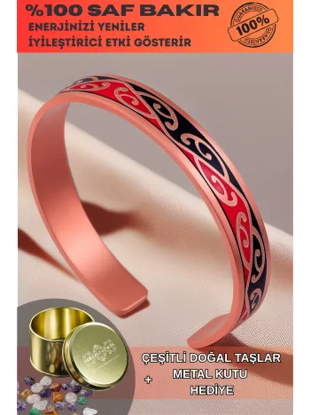 Kadın Bakır Bileklik - Carlotta Model Özel Baskı Metal Kutu Ve Doğal Taşlar