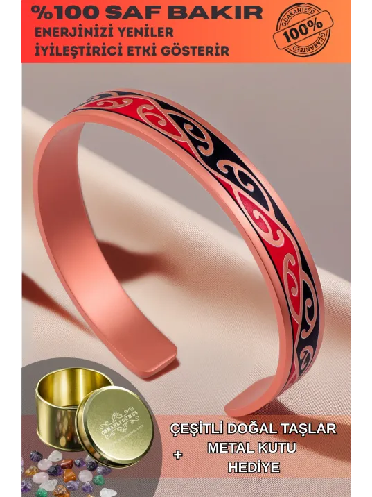 Kadın Bakır Bileklik - Carlotta Model Özel Baskı Metal Kutu Ve Doğal Taşlar