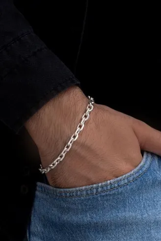 Erkek Gümüş Bileklik - 6.5mm Forse Model 925 Ayar Erkek Gümüş Bileklik
