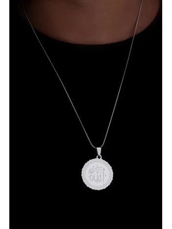 Erkek Çelik Kolye - Allah Yazılı Yuvarlak Model Çelik Kolye