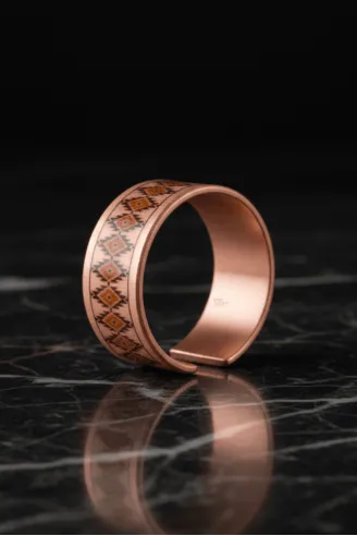 Kadın Bakır Yüzük - Lenka Model Özel Baskı Metal Kutu Ve Kuvars Taşı