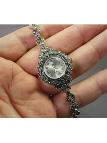 Gümüş Bayan Saati Gelin Saati Markazit Taşlı