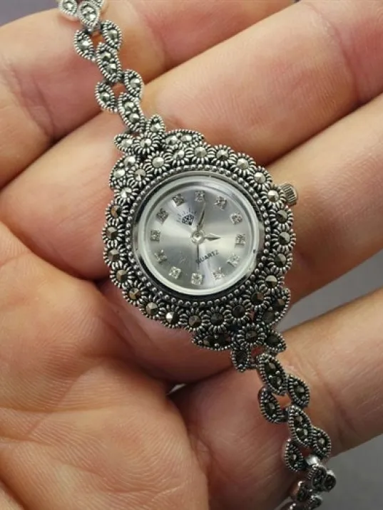 Gümüş Bayan Saati Gelin Saati Markazit Taşlı