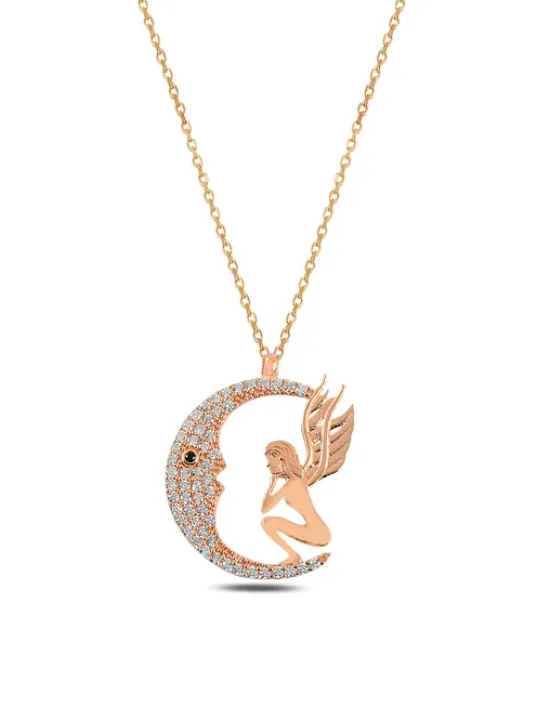 Zirkon Taşlı Rose Kanatlı Ay Kadın Gümüş Kolye GKLAYKNTKZ1-ROS Zirkon Taşlı Rose Kanatlı Ay Kadın Gümüş Kolye GKLAYKNTKZ1-ROS