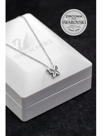 Kadın Gümüş Kolye - Swarovski Taşlı Zirconia Çok Taşlı Kelebek Motifli Kadın Kolye