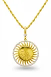 Kadın Gümüş Kolye - Güneş Motif Osmanlı Tuğrası 22 Ayar Altın Kaplama Zirkon Taşlı Gümüş Kolye