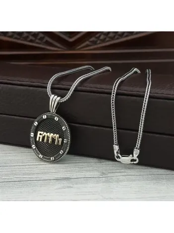 Göktürkçe Türk Yazılı Oval Model  Gümüş Erkek Kolye Zincir