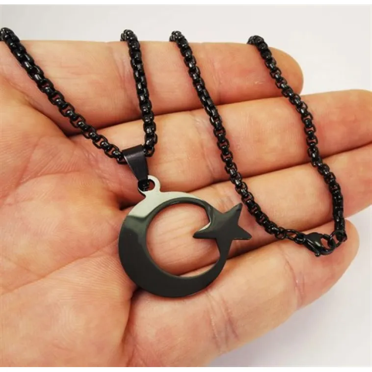 OttoMan Siyah Ay Yıldız Bayrak Çelik Erkek Kolye Zincir OttoMan Siyah Ay Yıldız Bayrak Çelik Erkek Kolye Zincir