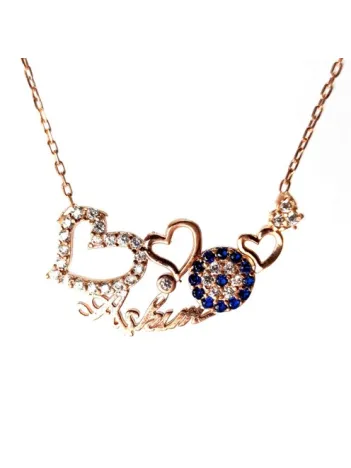 Kalpli Ve Nazar Boncuklu Aşkım Yazılı Bayan Gümüş Kolye