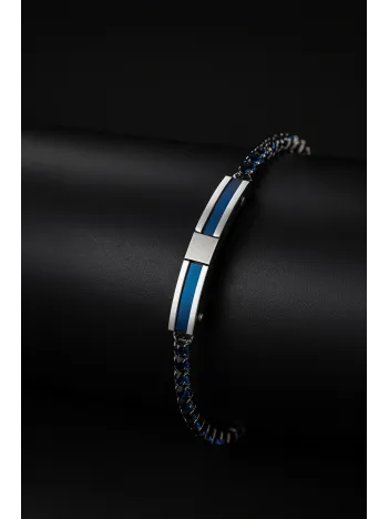 Erkek Çelik Bileklik - Lacivert Zirkon Taşlı Plaka Erkek Çelik Bileklik