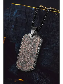 Steel Tag Siyah Polo Zincir Erkek Kolye - Asker Künyesi Desenli, Siyah Çizgili, Paslanmaz Çelik