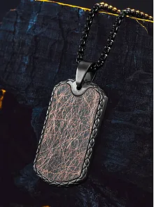 Steel Tag Siyah Polo Zincir Erkek Kolye - Asker Künyesi Desenli, Siyah Çizgili, Paslanmaz Çelik