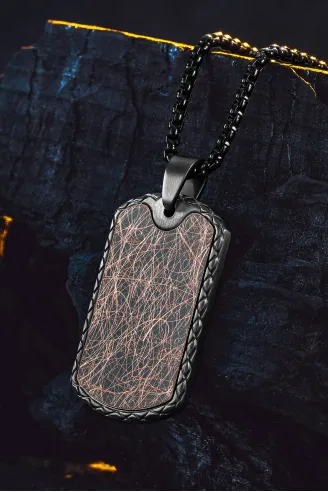 Steel Tag Siyah Polo Zincir Erkek Kolye - Asker Künyesi Desenli, Siyah Çizgili, Paslanmaz Çelik