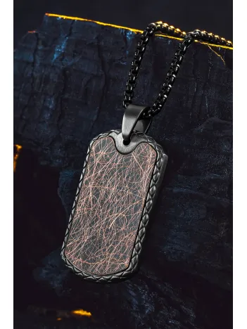 Steel Tag Siyah Polo Zincir Erkek Kolye - Asker Künyesi Desenli, Siyah Çizgili, Paslanmaz Çelik