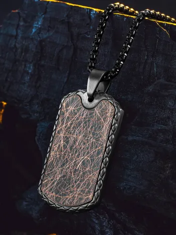 Steel Tag Siyah Polo Zincir Erkek Kolye - Asker Künyesi Desenli, Siyah Çizgili, Paslanmaz Çelik