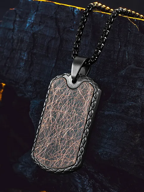 Steel Tag Siyah Polo Zincir Erkek Kolye - Asker Künyesi Desenli, Siyah Çizgili, Paslanmaz Çelik