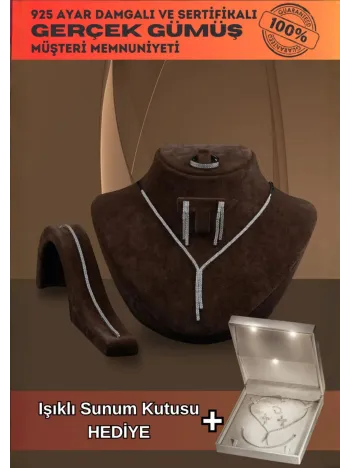 Karis Bayan Zirkon Taşlı Gümüş Su Yolu Set - Kolye, Bileklik, Küpe, Yüzük