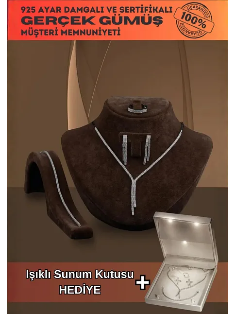 Karis Bayan Zirkon Taşlı Gümüş Su Yolu Set - Kolye, Bileklik, Küpe, Yüzük