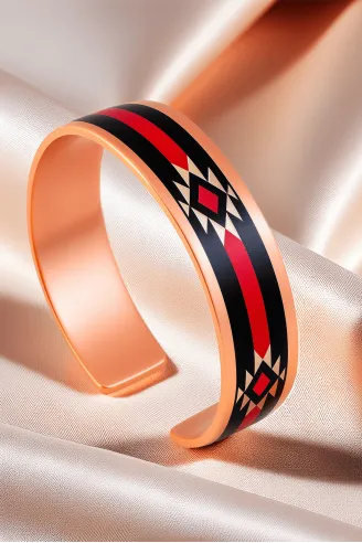 Kadın Bakır Bileklik - Rosso Model Özel Baskı Metal Kutu Ve Kuvars Taşı