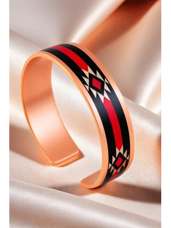 Kadın Bakır Bileklik - Rosso Model Özel Baskı Metal Kutu Ve Kuvars Taşı